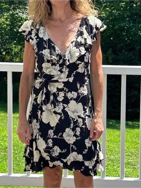 Black & White Floral Wrap Dress Free People